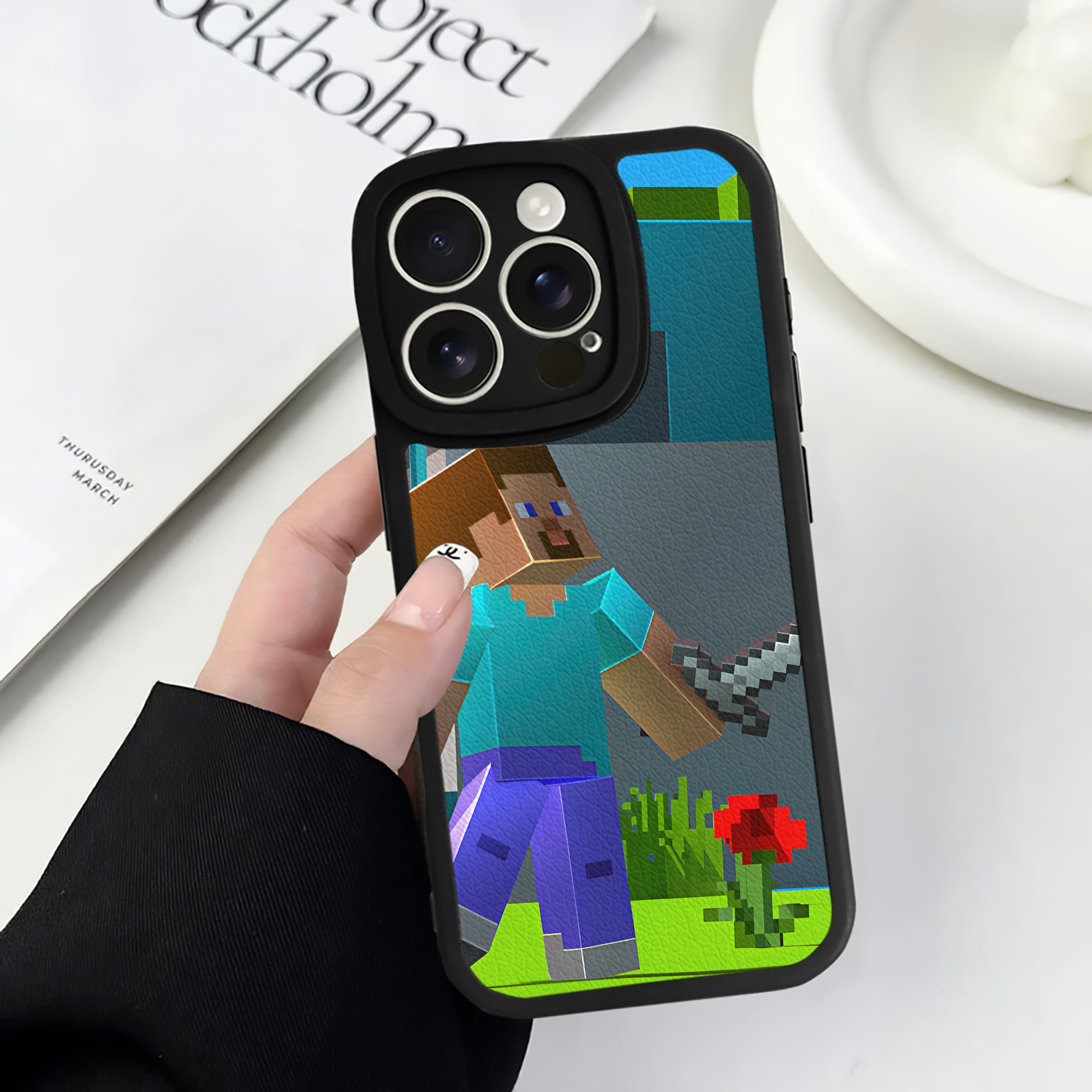（画像用） マインクラフト ブロックの世界 Minecraft MC Block world 【iPhone 16シリーズ対応】シリコンスマホケース（レザー調） 材質：シリコン